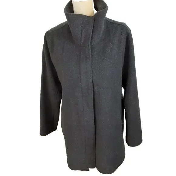 Classic Pendleton Pea Coat Womens L dark gray Wool Blend front zip lined